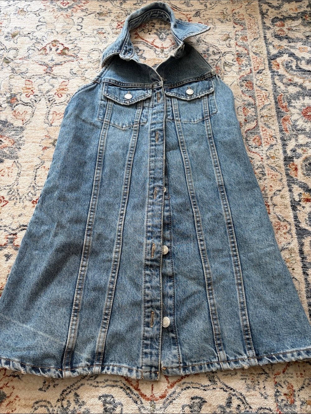 Zara Blue Denim Button-Front Halter Dress